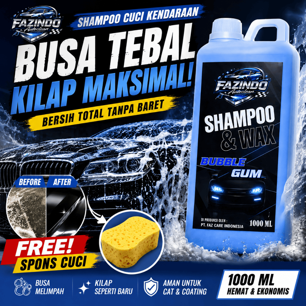 Sabun Cuci Motor dan Mobil Shampoo Wax Aroma Bubblegum 1 Liter By FAZINDO Autoclean