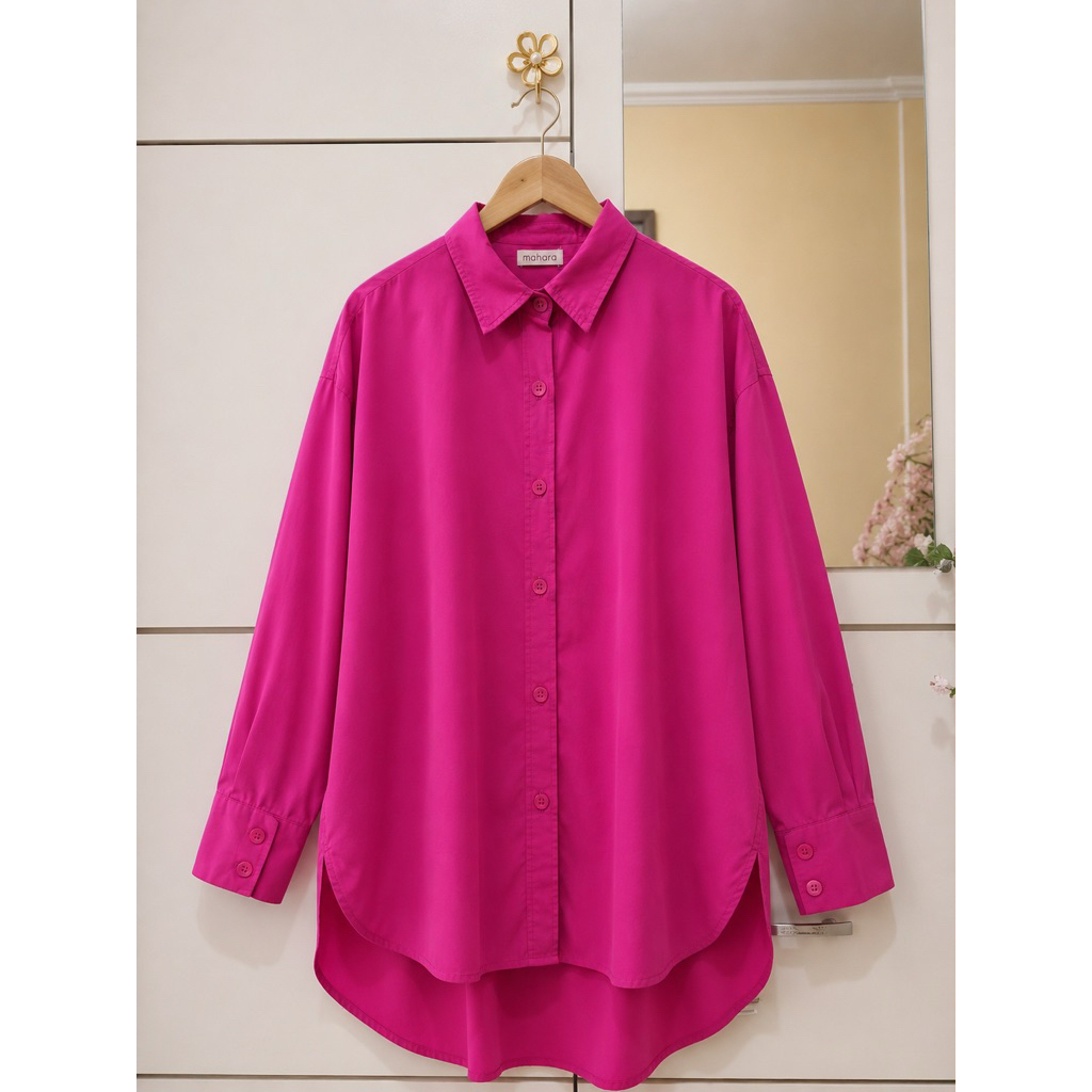 Preloved Kemeja Polos Katun Poplin Pink Fushia Premium