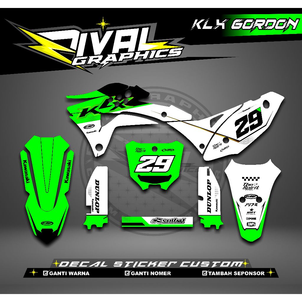 DECAL KLX GORDON GTX KLX GORDON BISA CUSTOM DESAIGN NAMA, NOMOR, SPONSOR, WARNA (106)