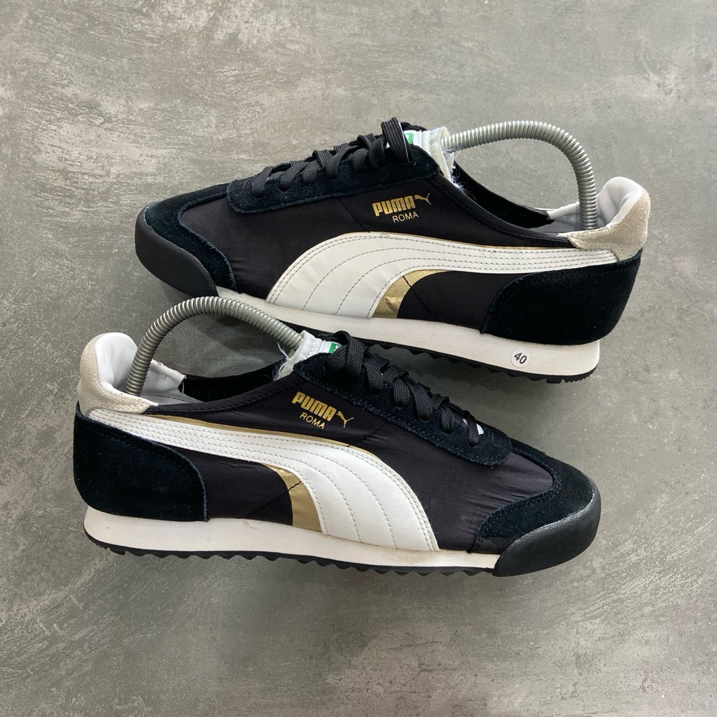 [Size 40.5] Puma Roma OG Nylon ‘Double FS - Black White Gold’ (390634-01) Second Original Kondisi Mu