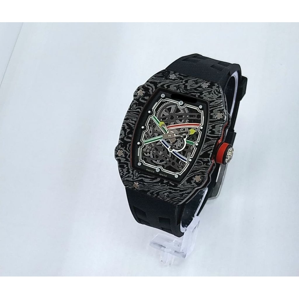 Jam Tangan RM Slim Tipis Carbon Rubber Super Premium Jam Tangan Pria Mewah Elegant