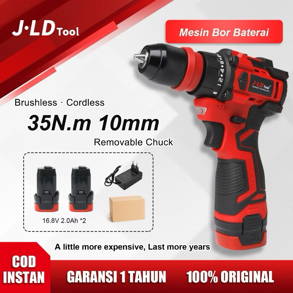 JLD 16.8V Bor Brushless Baterai Lithum Cordless Drill Chuck lepas pasang