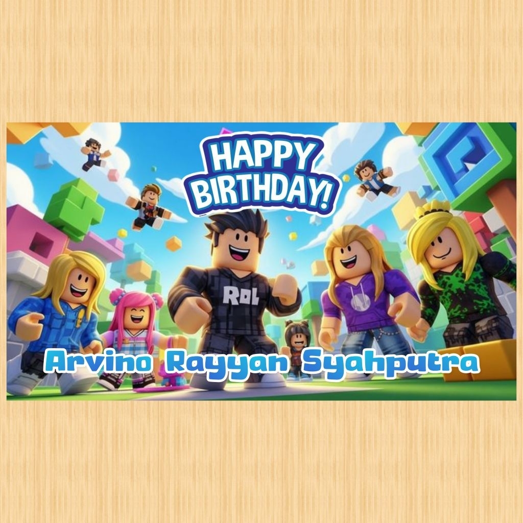 Spanduk ROBLOX banner ROBLOX spanduk banner ultah anak background ROBLOX custom backdrop ulang tahun