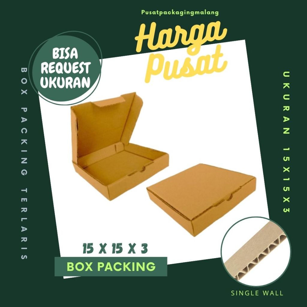 Box Packing 15x15x3 LD Kardus Kemasan Pizza Kotak Hampers Dus Hijab Mini Aksesoris