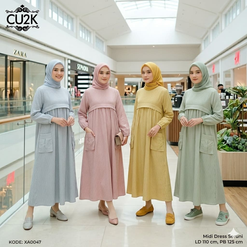 CU2K Midi Dress Seruni Midi Viral Fashion Muslimah Midi Katun Wanita Terbaru Terlaris