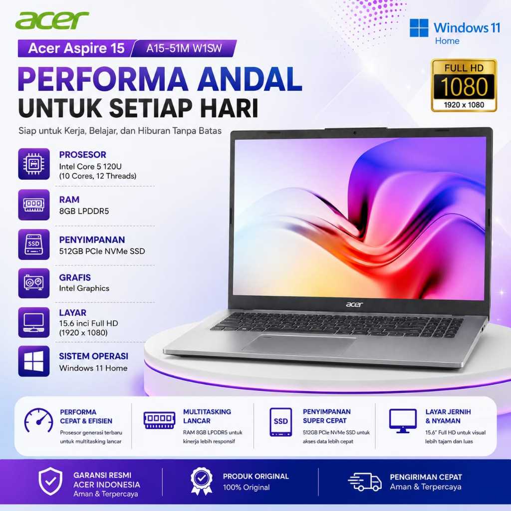LAPTOP CORE I5 TERBARU MURAH BENER Acer Aspire 15 A15-51M-51SW with Intel Core 5 120u and 8GB RAM