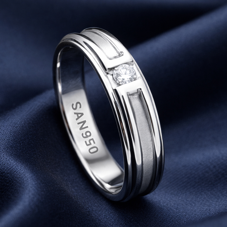 SAN950 Cincin Pria Nikah Tunangan Kawin P231 - Ring Perak 950 Palladium Platinum Emas Putih | Custom