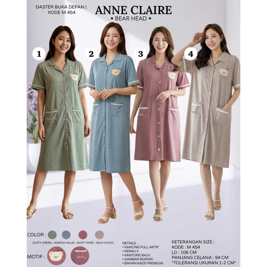 Daster DT Lengan Pendek All Size (Kancing Full) Anne Claire Exclusive Ekslusif  Dewasa Bumil Busui W