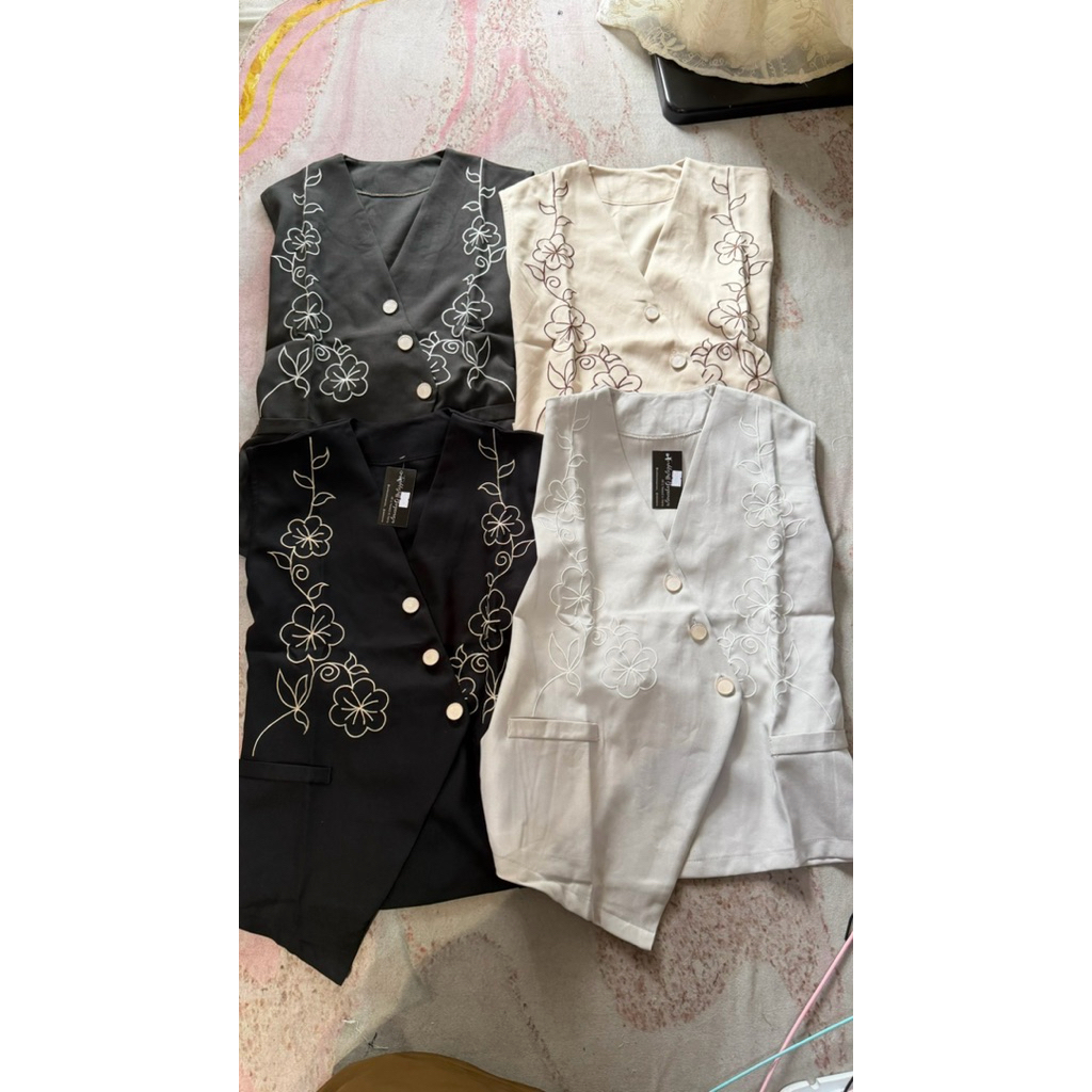 Vest Twill Drill Bordir Flower Slim