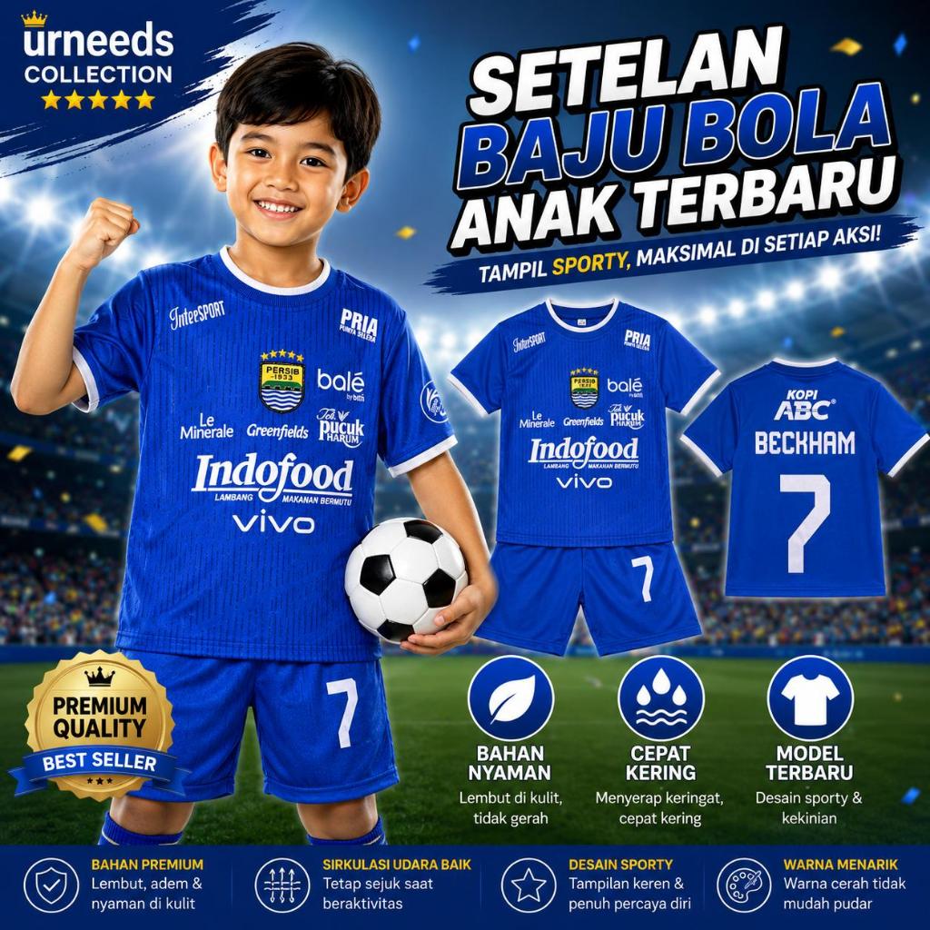 COD / SETELAN BAJU BOLA ANAK TERBARU PERSIB BIRU DAVID BECKHAM / STELAN JERSEY FUTSAL MURAH / SET KA