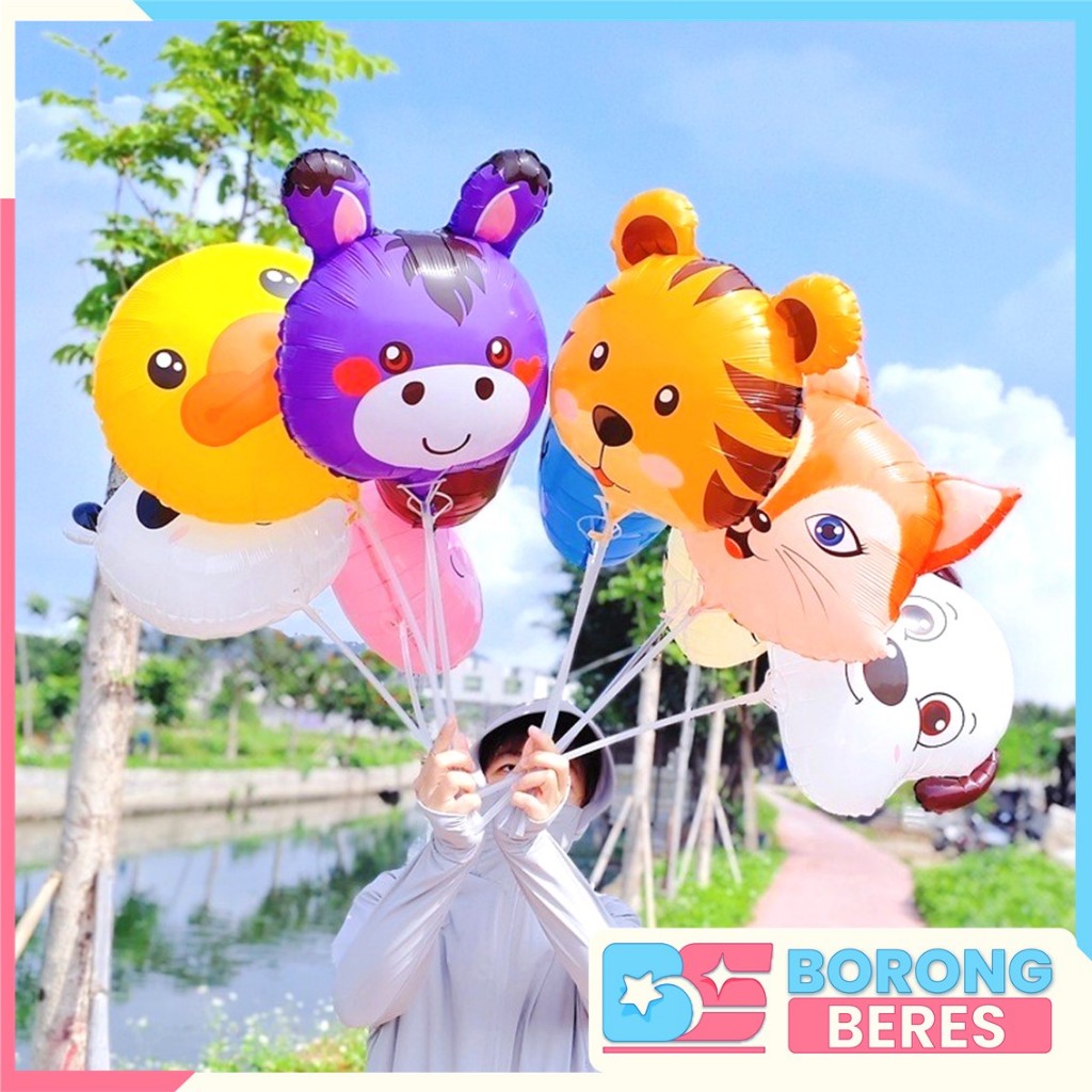 BORES Balon Foil Bulat Kepala Hewan 18Inch Balon Foil Jumbo Balon Pesta Ulang Tahun 18 Inch Balon De