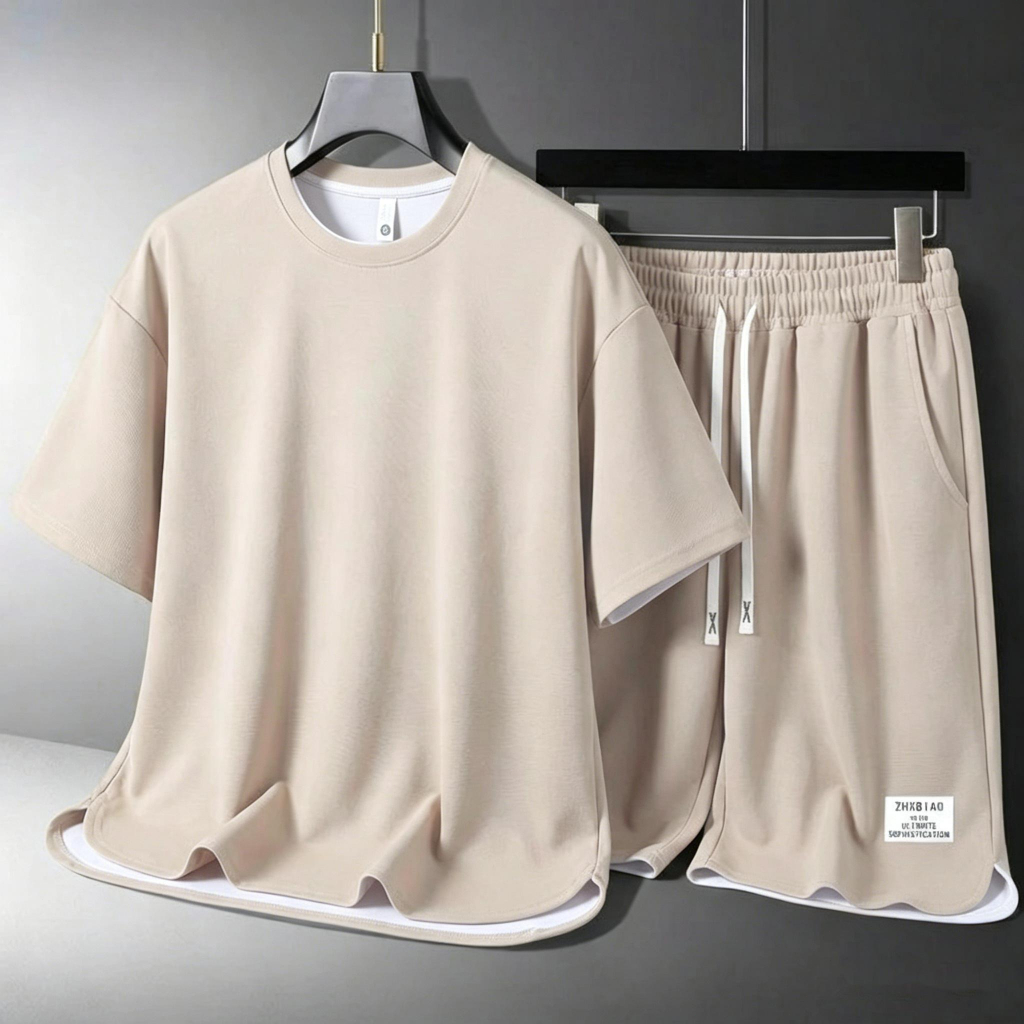 Men's trendy new fashion versatile couple stylesummer set of short sleeved t-shirts and shorts