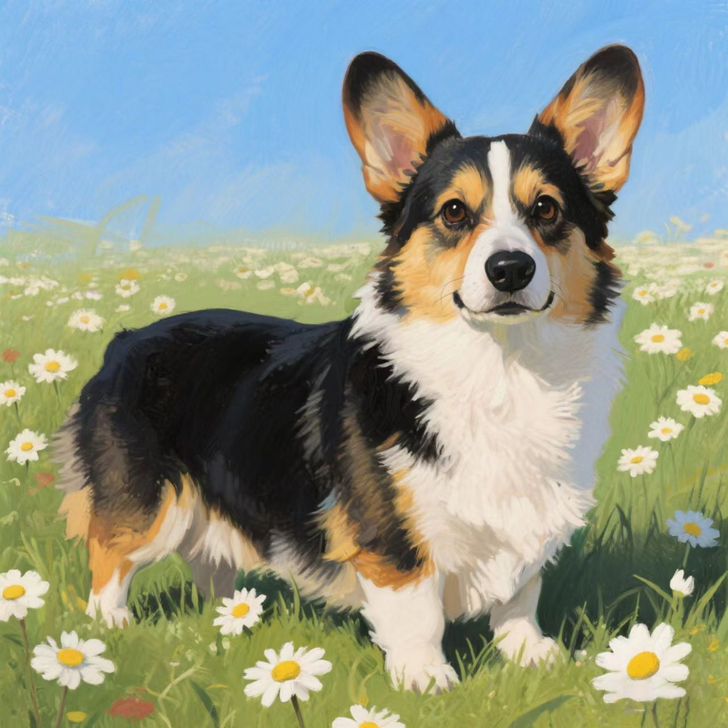 Kain latar belakang gambar anjing hitam di taman bunga cantik, hiasan dinding gambar ilustrasi hewan
