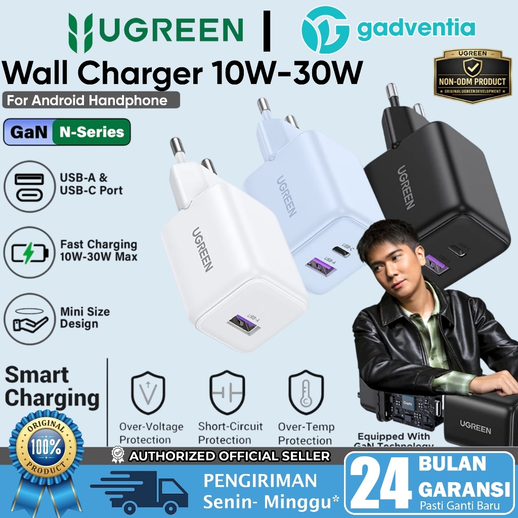 UGREEN Kepala Charger Android GaN N USB A For Samsung Vivo Oppo 10W 18W 22.5W