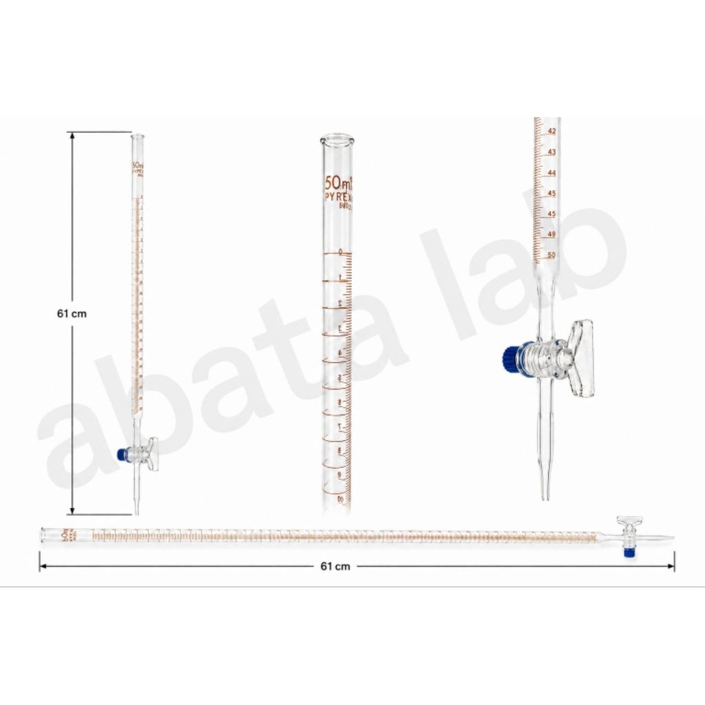 Buret 50ml kran kaca/alat ukur laboratorium/alat ukur kompresi/alat kompresi pyrex/buret pendek