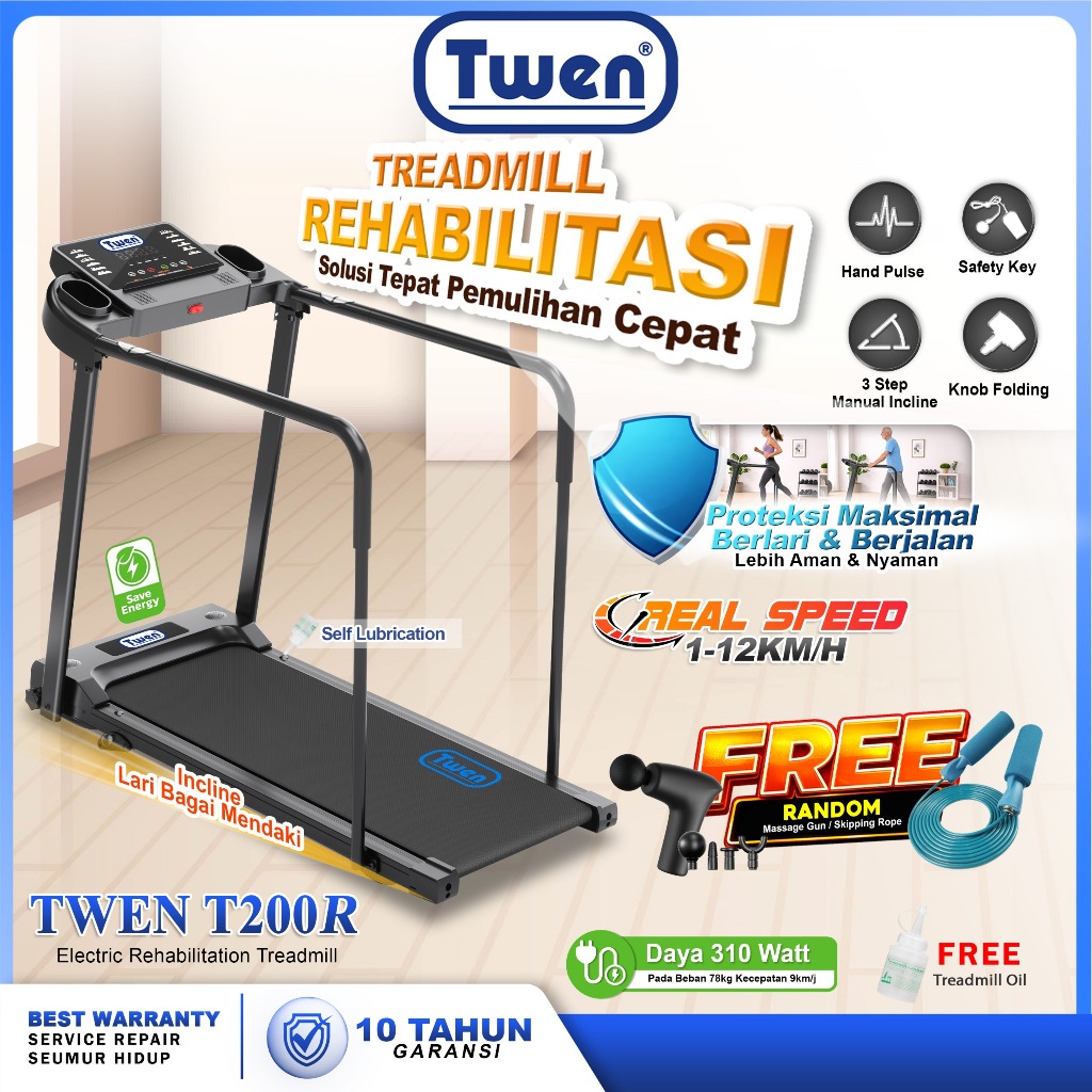 TWEN T200R Treadmill Rehabilitasi Treadmill Listrik Treadmill Portable Treadmill Multifungsi Treadmi