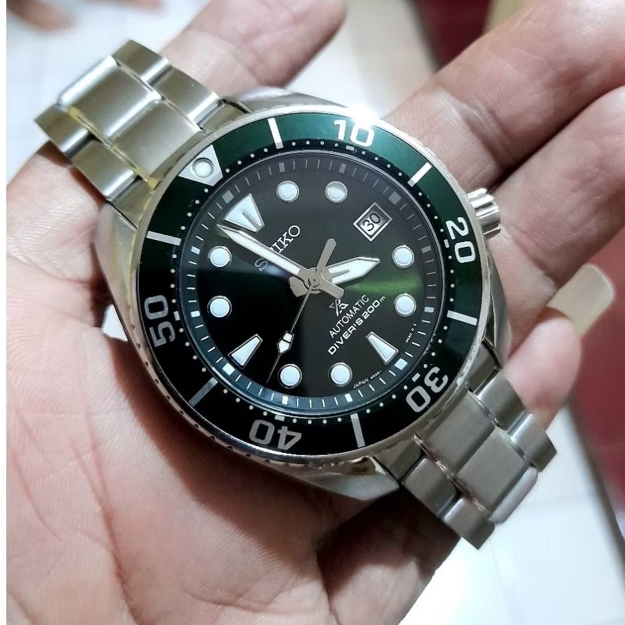 seiko sumo green jade green spb103j1 fullset mulus normal seiko seken bekas preloved