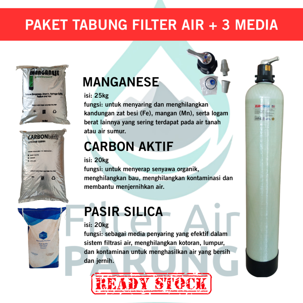 Paket Tabung Media Filter Air FRP 1054 dengan 3 Jenis Media Filter