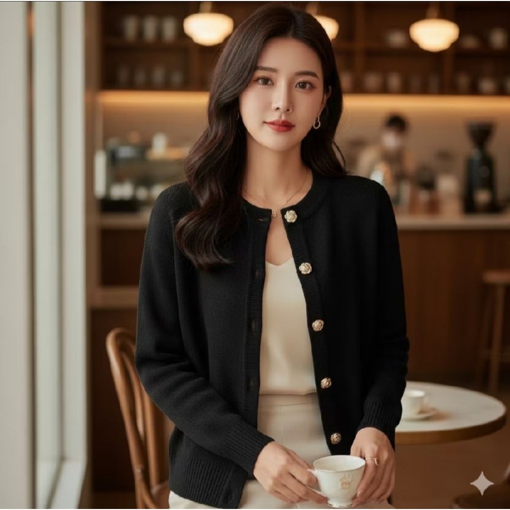 Calluna Cardigan Kancing Bunga Elegan