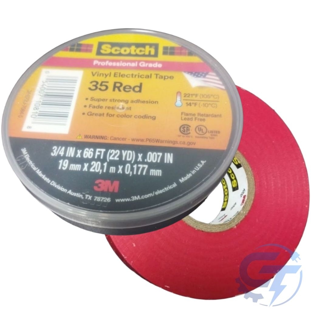 ISOLASI LISTRIK, VINYL ELECTRICAL TAPE 35 RED SCOTCH 3M, SUPER STRONG, 19mm, WARNA MERAH