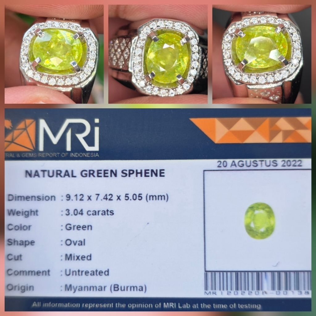 Batu Natural Green Sphene Rainbow Memo 3.04 crt