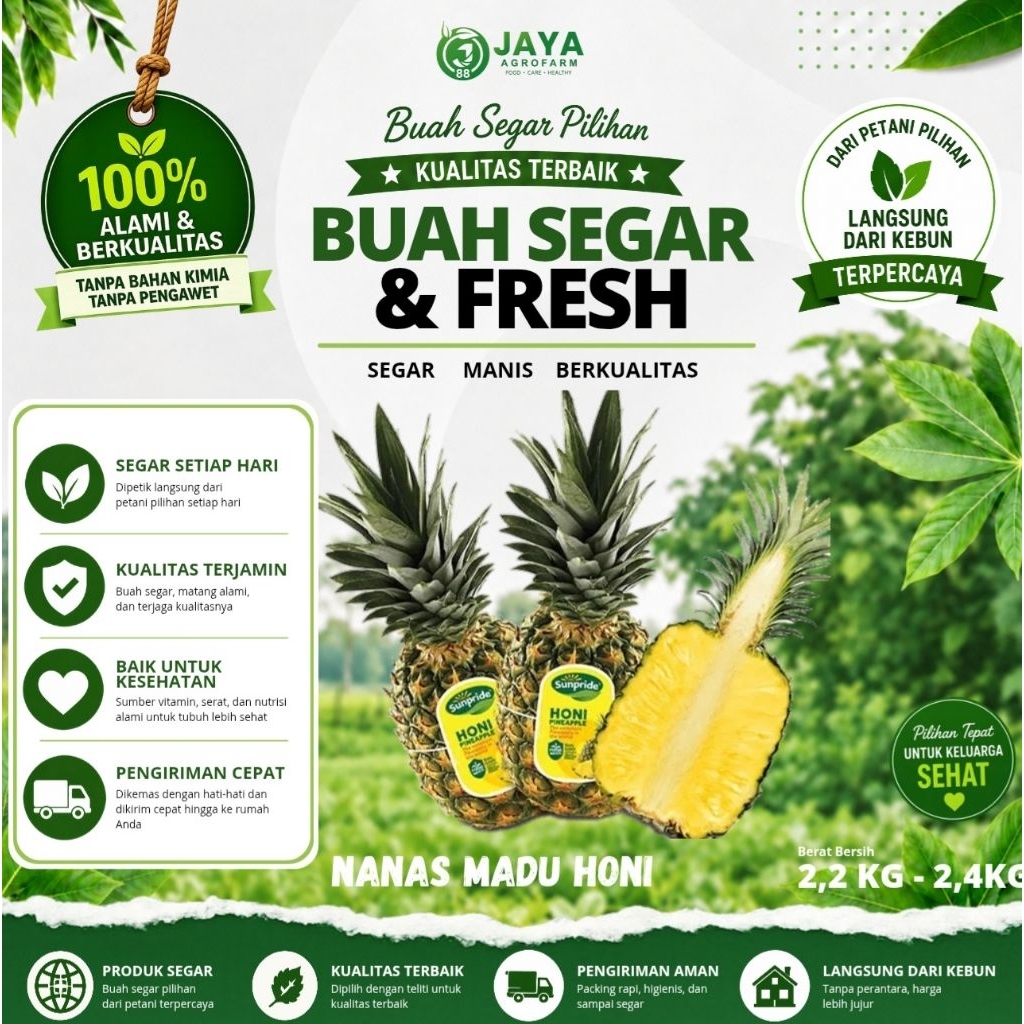 Nanas Honi Tanpa Crown Sunpride 2.2 KG - 2.4 KG Isi 2 buah