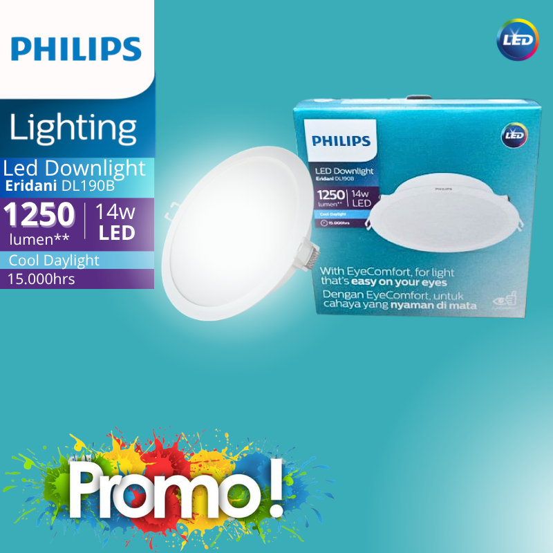 Philips LED Downlight Eridani 14 Watt Warna Cahaya Putih (6500K) Hemat Energi 80% dengan Masa Pakai 