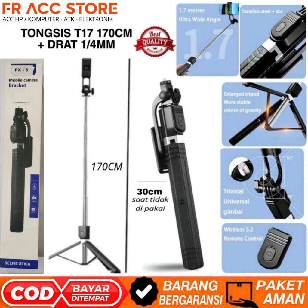 Tongsis Bluetooth 3in1 170cm T17 + DRAT Tripod Remote Bluetooth 3in1 T17 MULTIFUNGSI TONGSIS 3IN1 TR