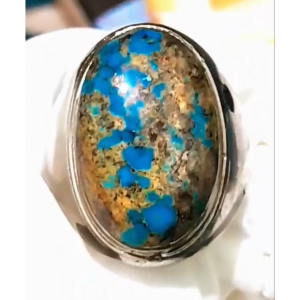 Natural batu akik Pirus Persia lawasan royal blue ceplok kuro urat emas ukuran kantoran jumbo kode P
