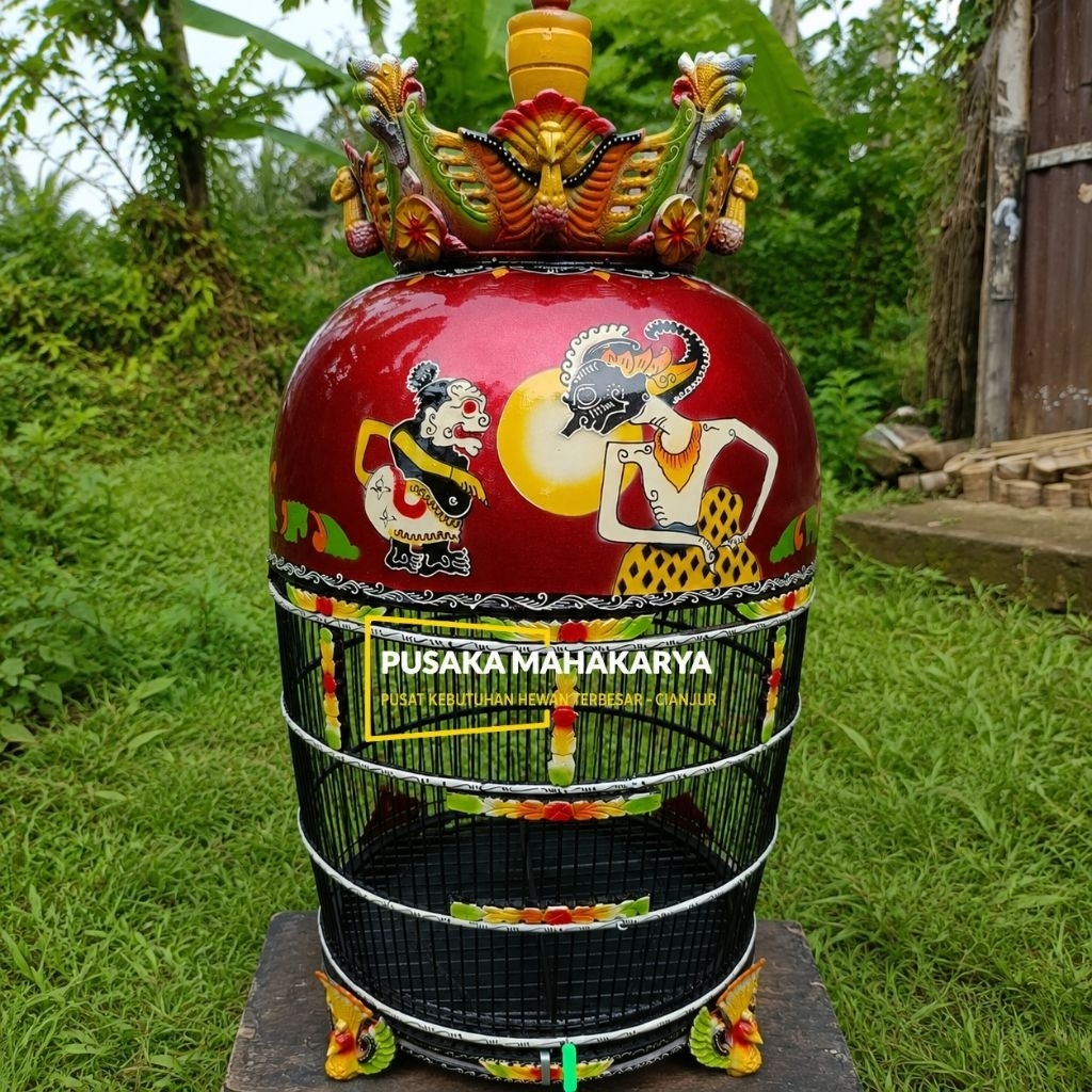 Sangkar Burung Perkutut Mahkota Mewah  wayang Semar Bulan - Fullset aksesoris Siap Pakai