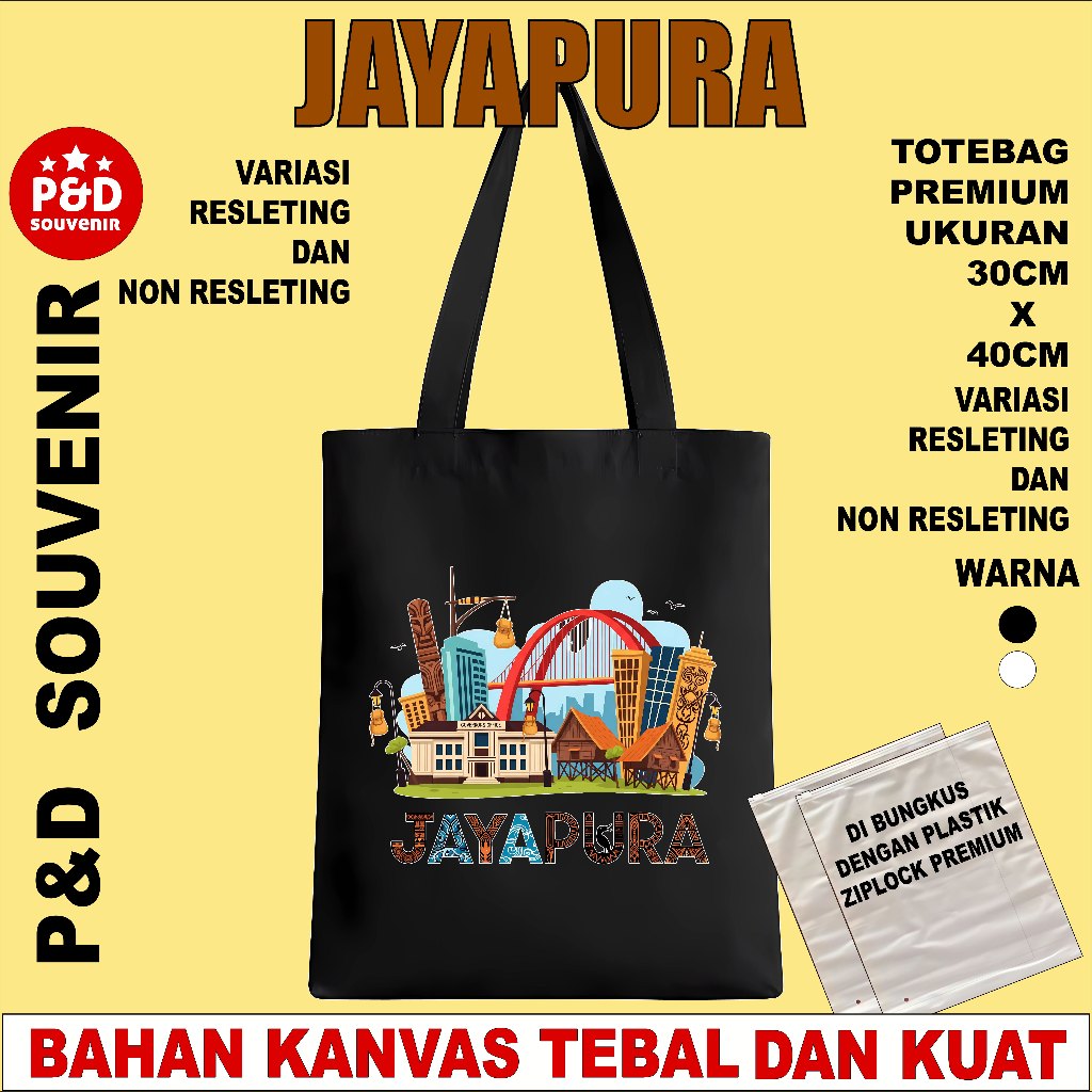 TAS TOTEBAG SOUVENIR OLEH OLEH JAYAPURA (A) BAHAN KANVAS TEBAL DAN HALUS UKURAN 30X40CM