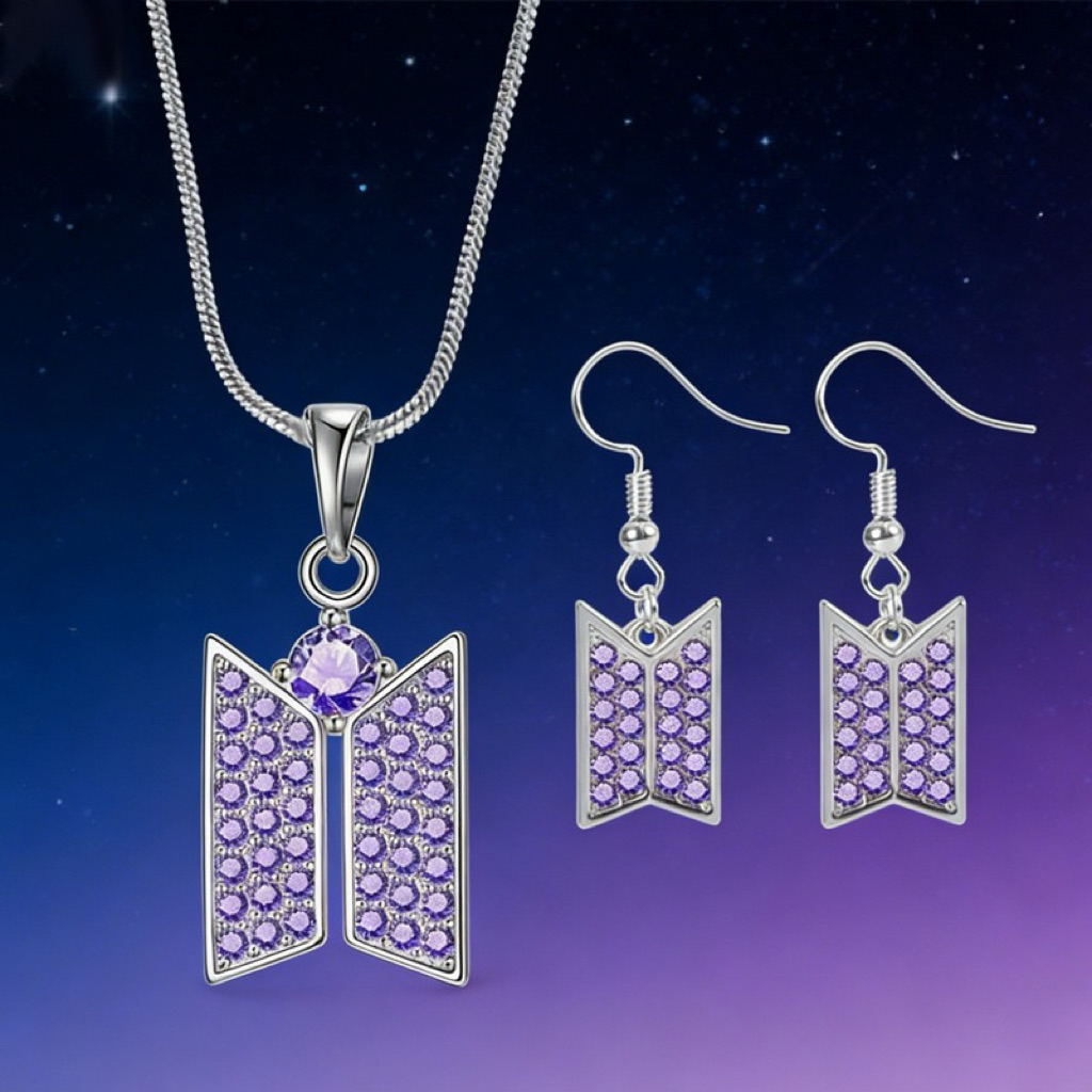 (PO) Perhiasan Logo BTS Crystal (Kalung & Anting) - BTS BANGTAN