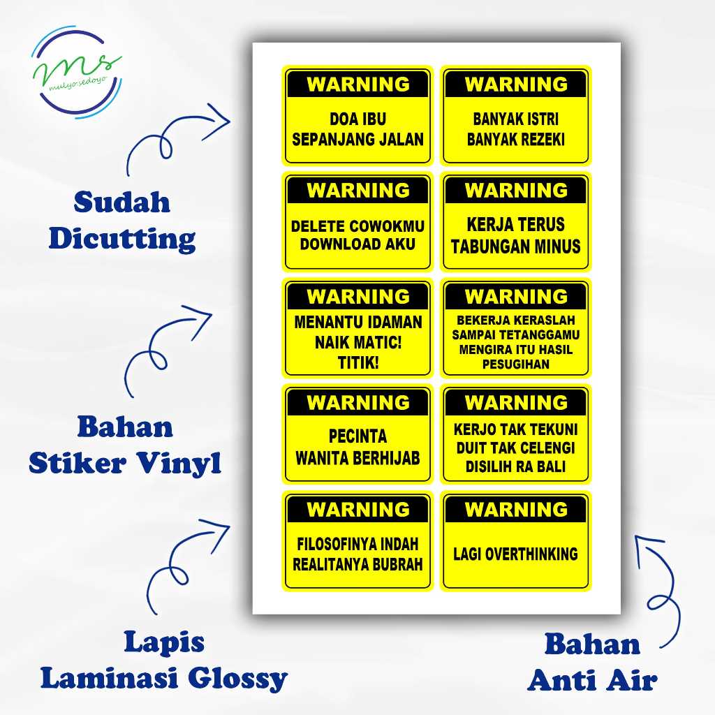 Stiker Pack Aesthetic WARNING Waterproof untuk Laptop, Motor dan Helm - Sticker Pack WARNING Lucu