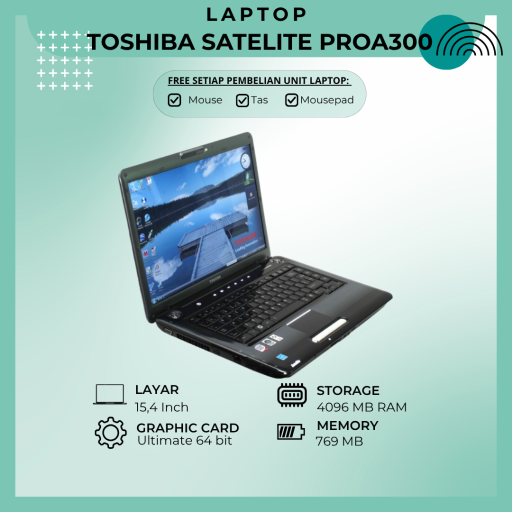 Laptop TOSHIBA Satellite Pro A300 Windows 7 Ultimate 64 bit Insydhe H20 4096 MB RAM / 769 MB