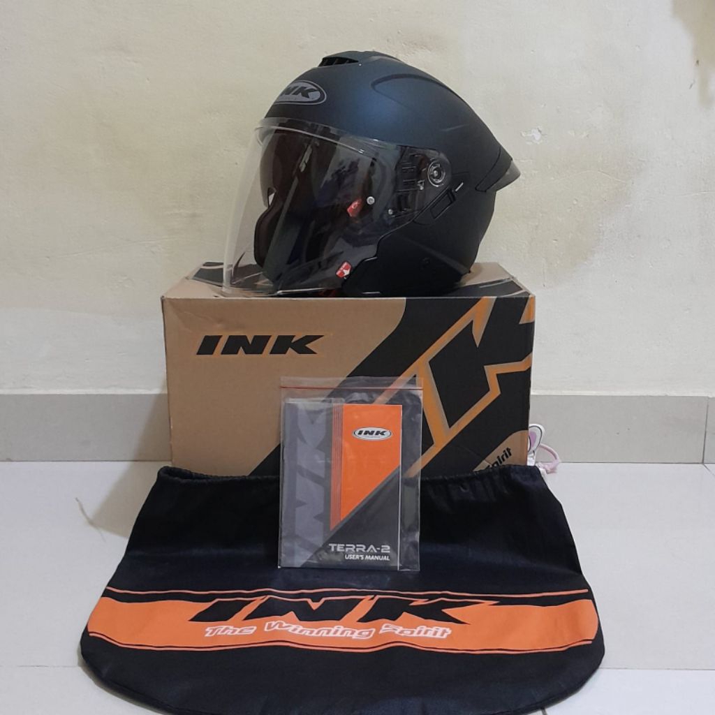 HARGA NET. HELM INK TERRA 2 BLACK DOFF / HITAM DOFF. SIZE L. SECOND MULUS. BUSA BARU. LENGKAP