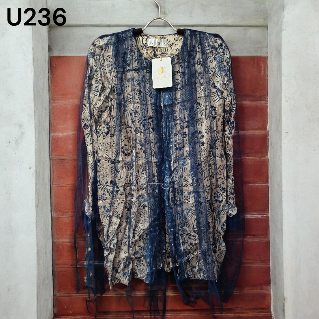 U236 New Batikula Baju Blouse Batik Cream Navy mix Tile Navy Bagus Murah