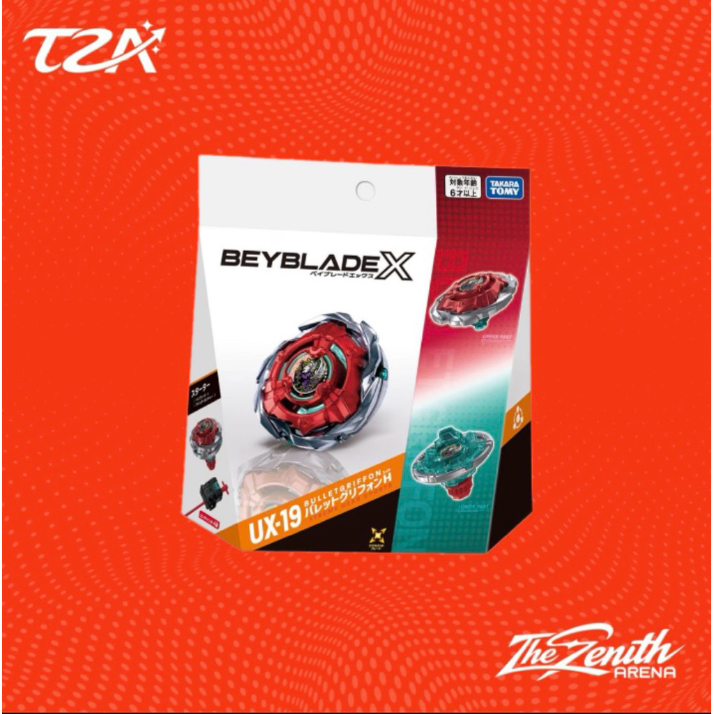 Beyblade X UX-19 Bullet Griffon Hexa Original Takara Tomy Japan + Long Ripcord Winder Launcher