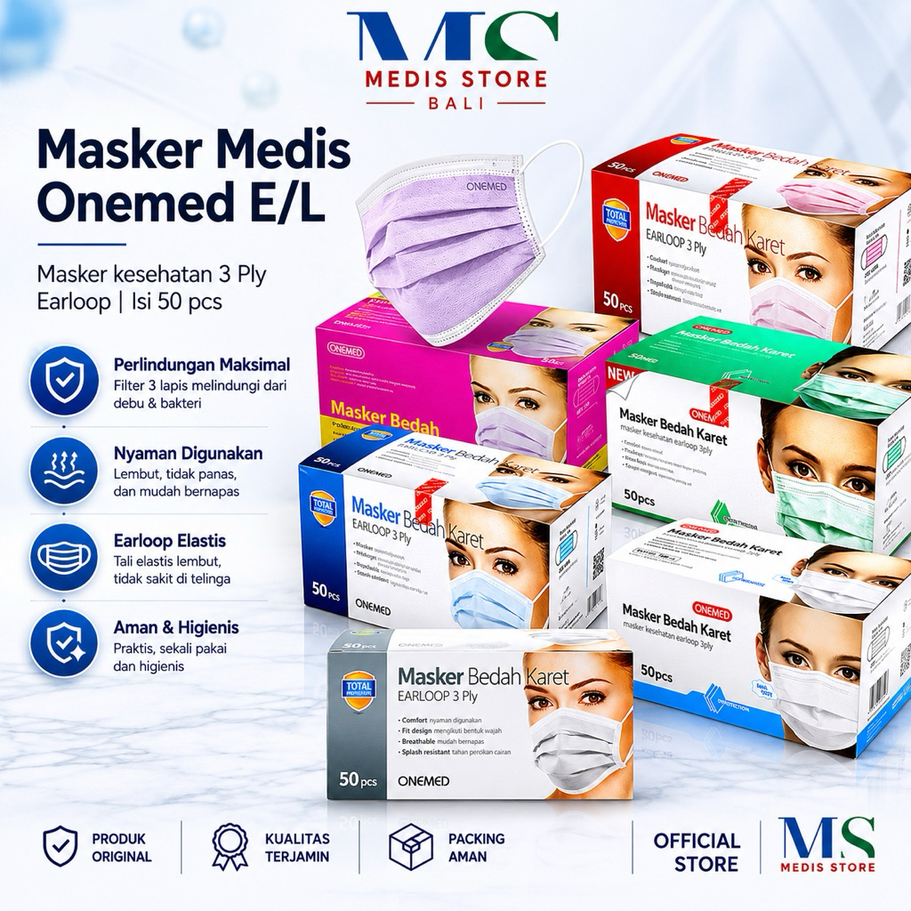 Masker onemed | Masker medis| Masker medis onemed| Masker medis e/l onemed isi 50 |Masker earloop on