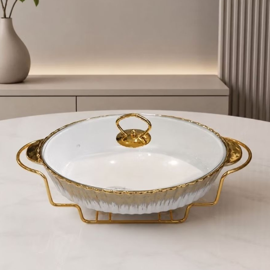 prasmanan  keramik gold (HARGA SATUAN) FREE PEKING KAYU aesthetic tempat penyimpanan makanan lauk sa