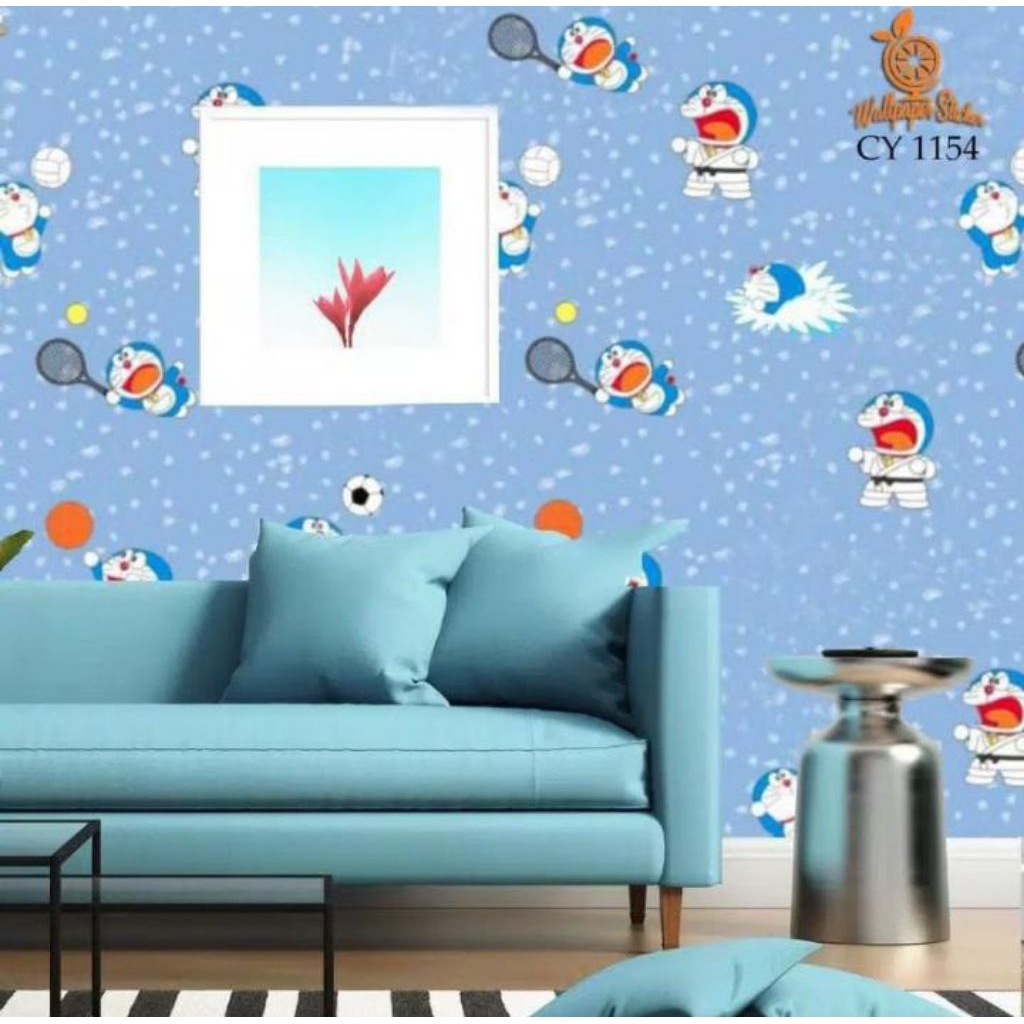 Wallpaper Dinding Doraemon Wallpaper Dinding Kamar Anak Wallpaper Dinding Warna Biru Sticker Dinding