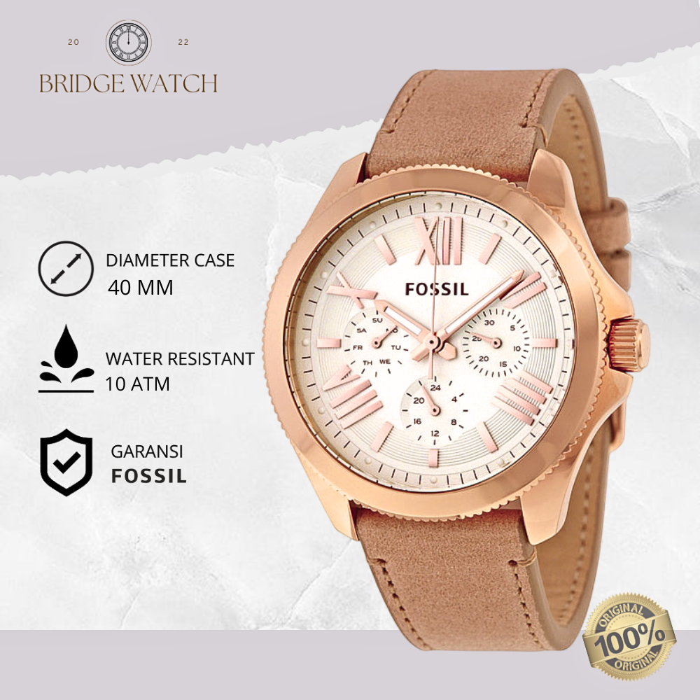 Jam Tangan Wanita Fossil Cecile Chronograph Kulit Rose Gold Mewah Casual Original AM4532