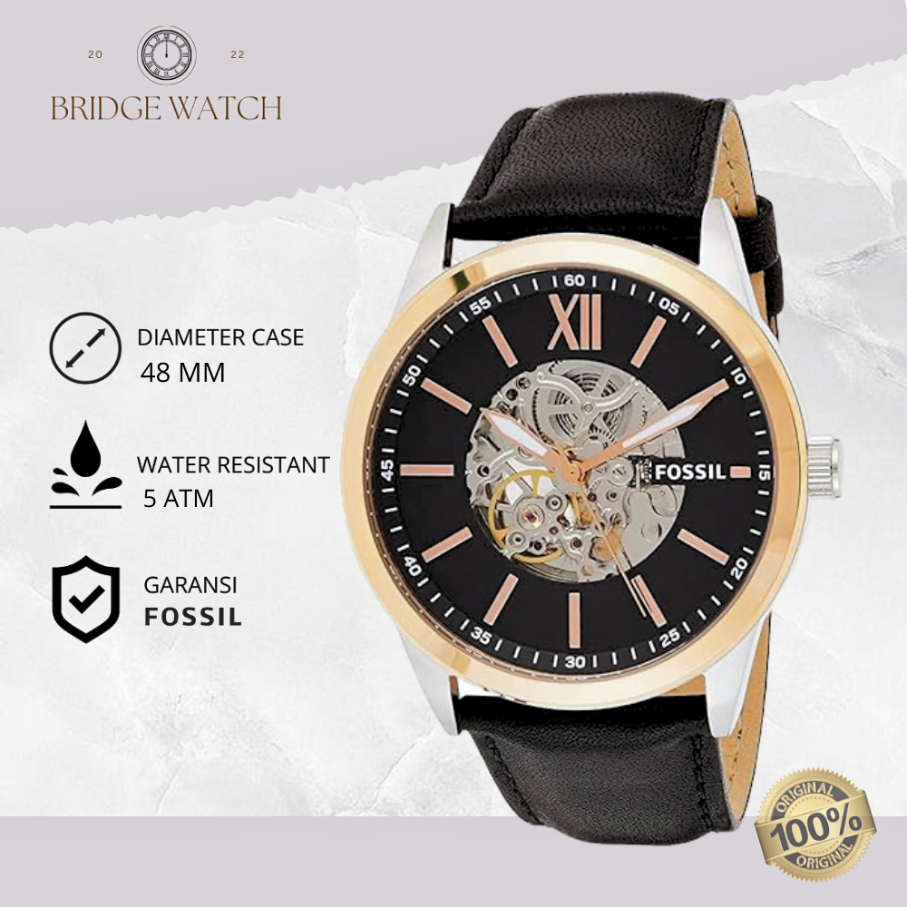 Jam Tangan Fossil Flynn Automatic Pria BQ2216 Kulit Hitam Casual Original