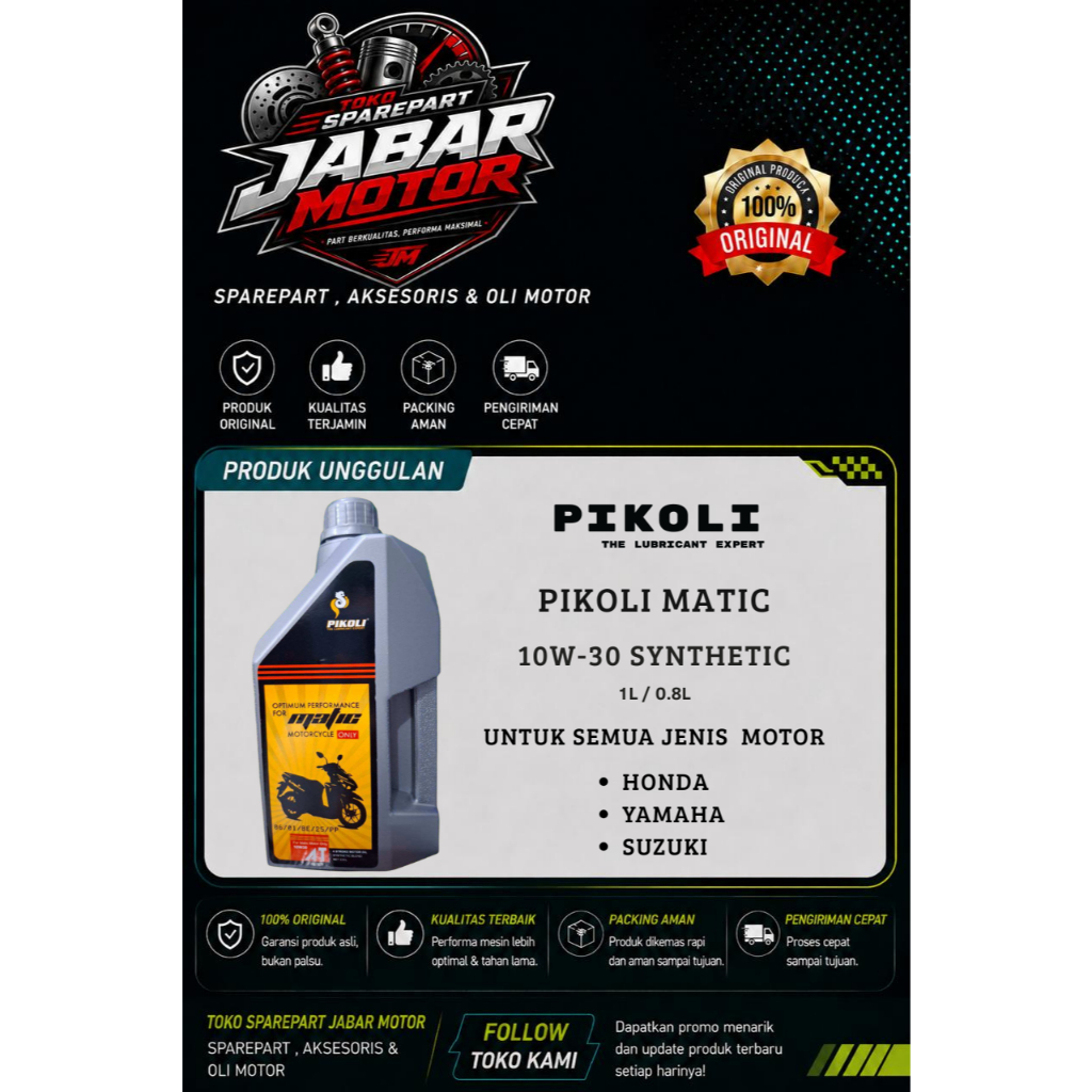 OLI PIKOLI MATIC JASO MB 10W-30 PIKOLI MATIK PIKOLI SCOOTER 0.8L 1L SYNTHETIC BLEND