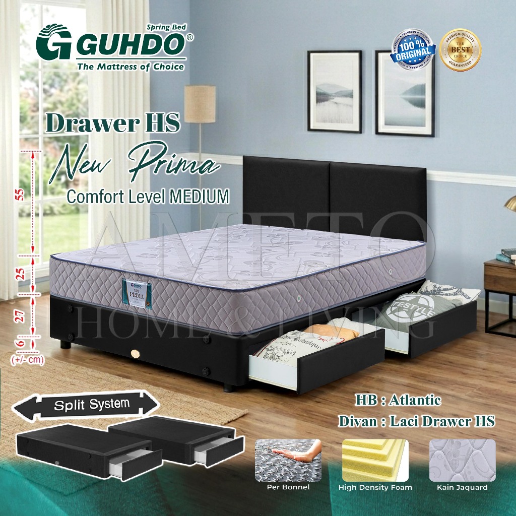 Guhdo Springbed New Prima 180x200 Drawer Laci HB Atlantic Full Set
