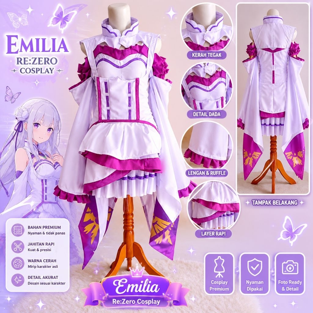 Kostum Cosplay Emilia Re:Zero Premium Quality | Custom Request