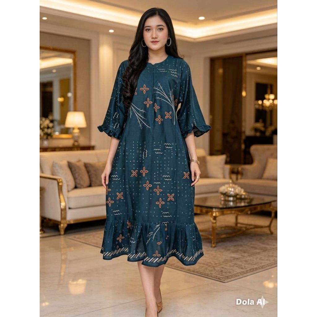 Midi Dress New Batik Katun Premium/ Dress Viral Terkini