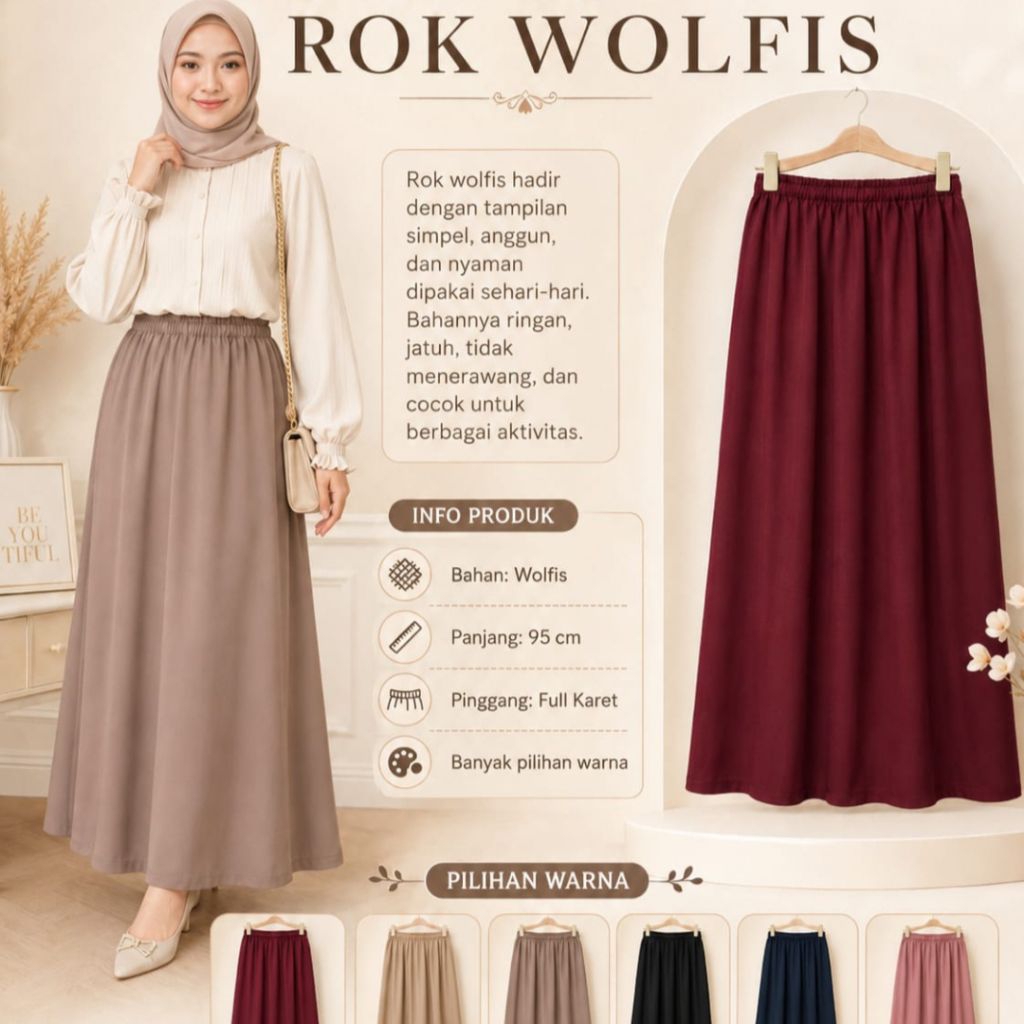 Rok Panjang Polos Bahan Wolfis