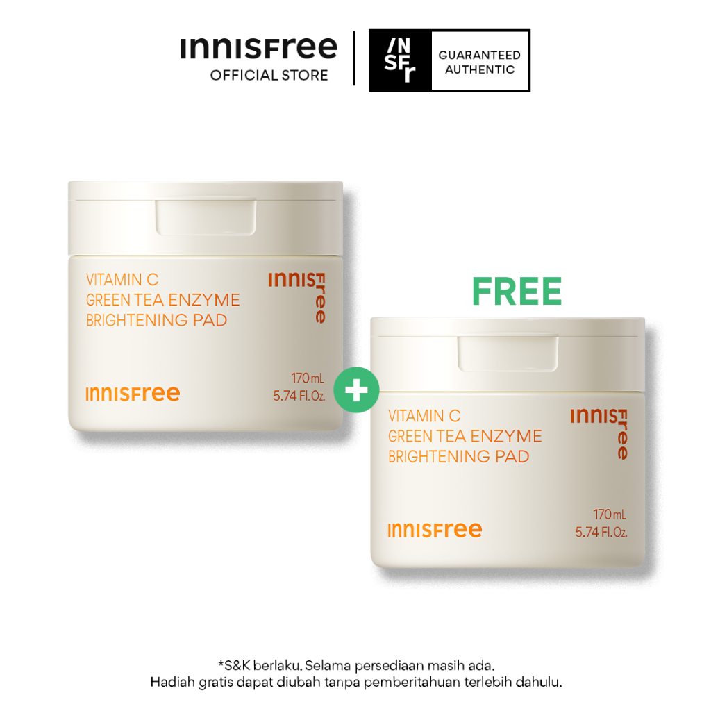 Buy 1 Get 1 Innisfree Vitamin C Green Tea Enzyme Brightening Pad 170ml 60Sheets / Toner Masker Wajah
