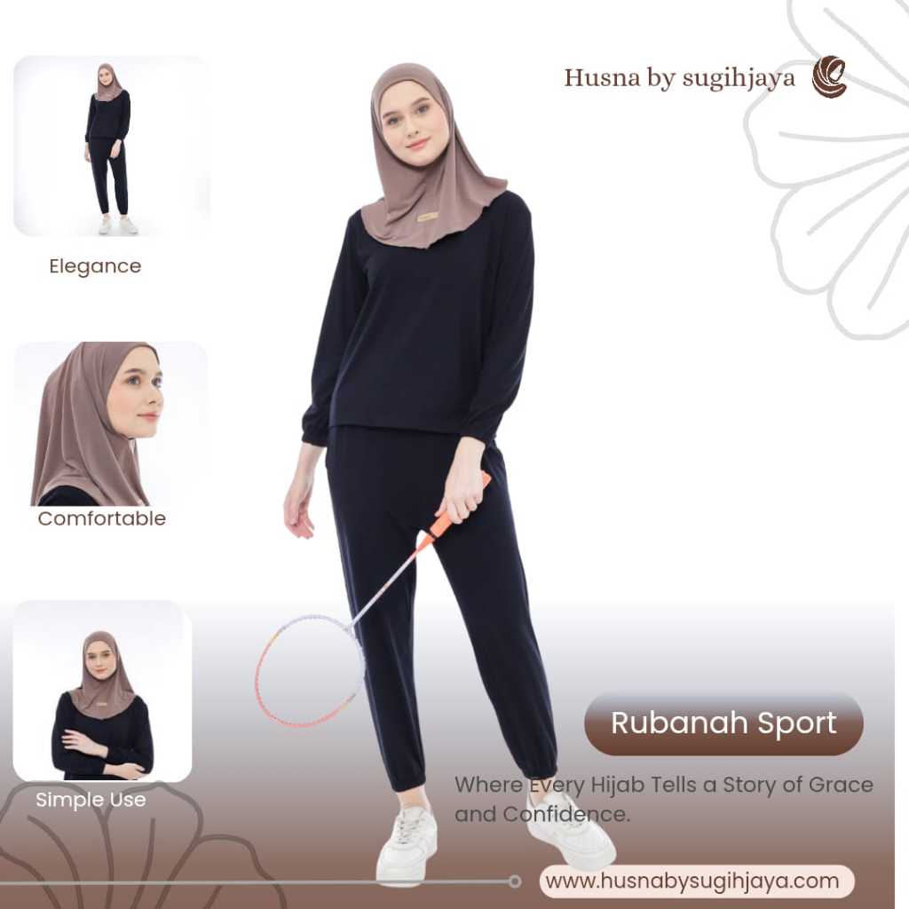 Hijab Sport Rubanah Kerudung Olahraga Dewasa All Size Non Pad Husna Jersey Premium