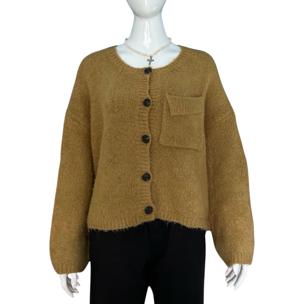 Vintage Cropped Mohair Cardigan Pocket